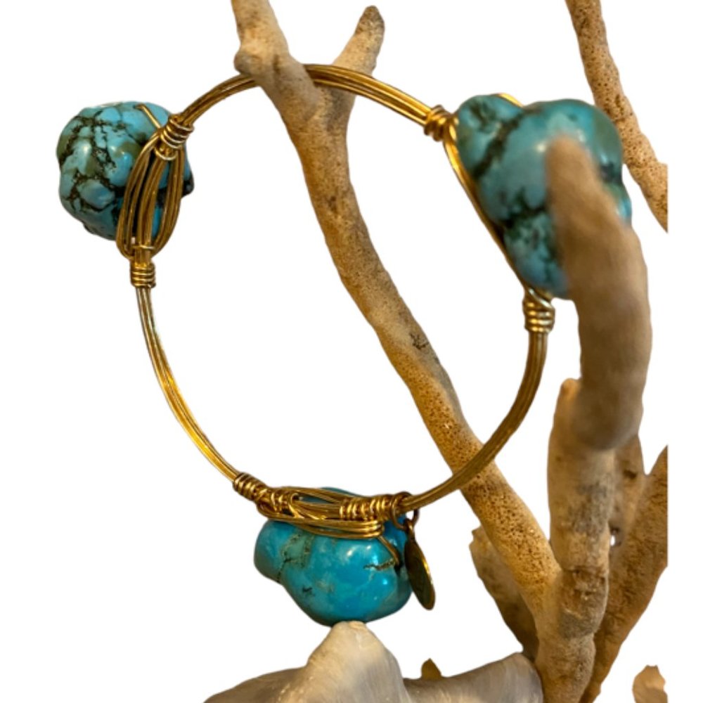 Bourbon & Boweties Bangle Bracelet, Large Turquoise Stones, #MadeInUSA